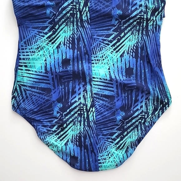 Speedo One Piece Swimsuit Abstract Foliage Turquoise Blue Cross Straps Sz 16 - Picture 3 of 12